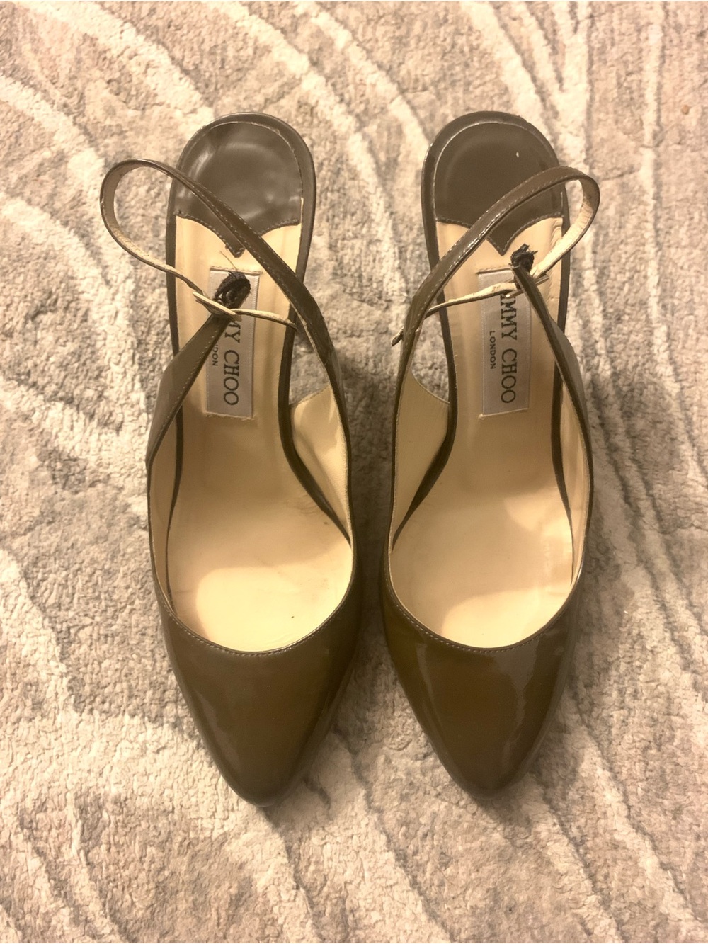 Jimmy Choo Olive Brown Patent Leather Slingback Pumps